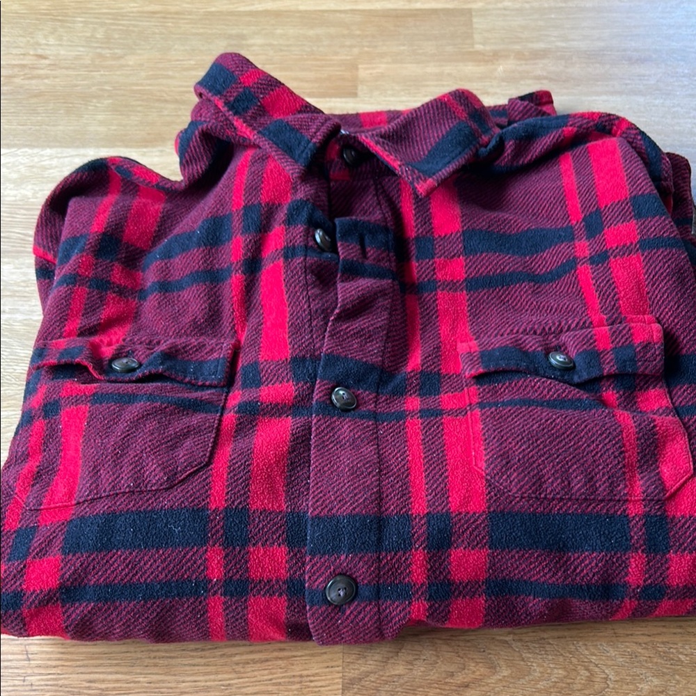 Chaps Red and Black Plaid Casual Button Down Shirt